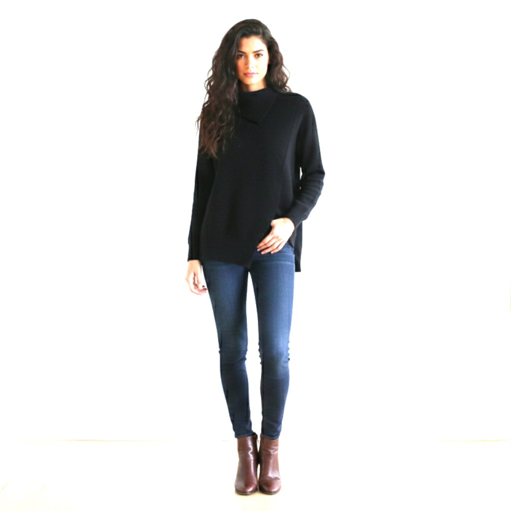 Seventy Venezia Women's Black Top Sweater Knit With Collar Wool Nwt